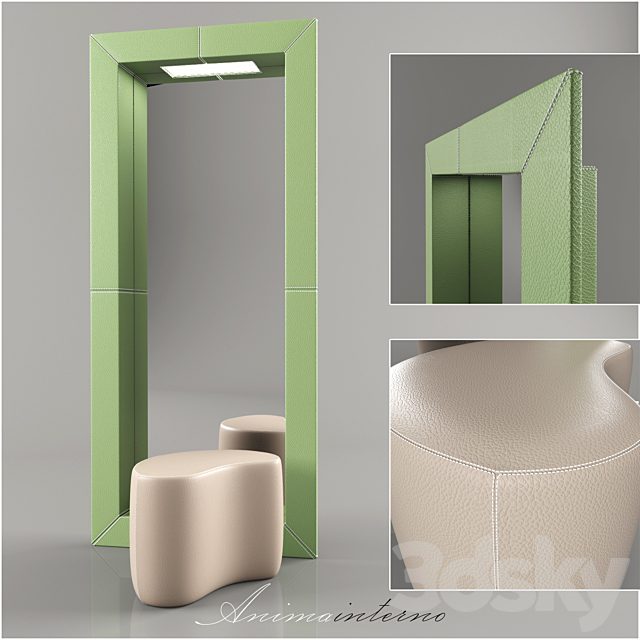 Mirror and pouffe "Animainterno"