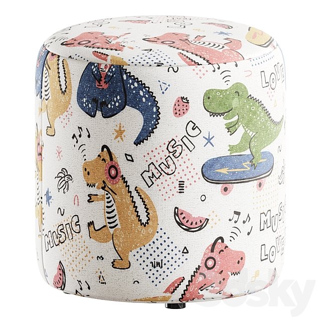 Children's round pouf with Dinosaurs CHILDHOOD print