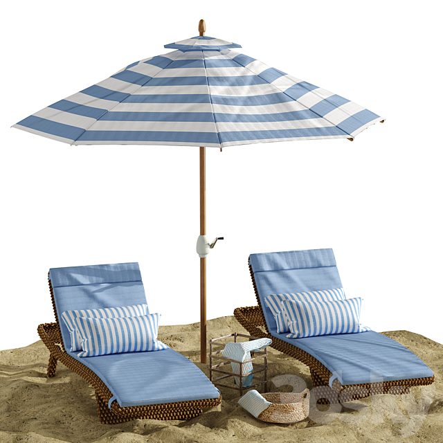 Beach umbrella and chaise longue set 2