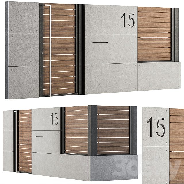 Concrete and Wood Fence Set 02
