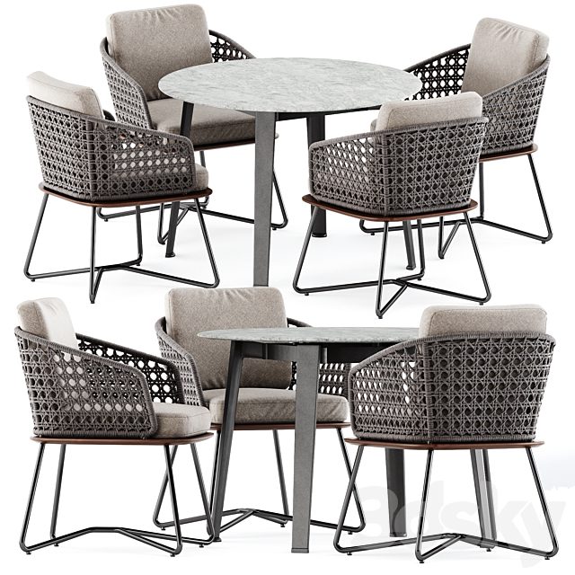 Rivera Little Armchair by Minotti and Ginepro round Outdoor table by bebitalia