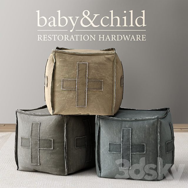 RH / DISTRESSED CANVAS SQUARE POUF