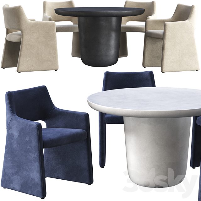 Dining table CB2 Lola and chair CB2 Foley Faux Mohair Navy