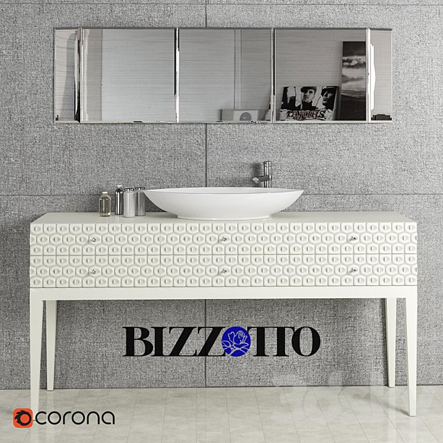Console under the sink Bizzotto Natural chic art. 573, mirror wall art. 273, washbasin lavabo appoggio bianco, mixer WasserKRAFT 4107
