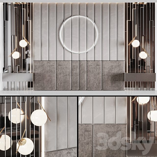 Headboard with pedestals and lamps