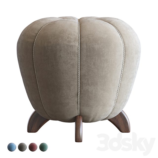 Pouf Ottoman Original Art Deco in Blue Velvet by Halabala, Czechoslovakia, 1930s