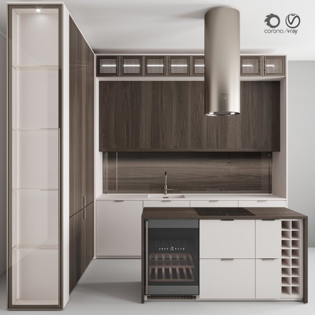 Kitchen No. 100 "Dark Wood and Beige"
