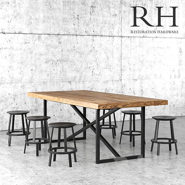 Restoration Hardware dining table and stools