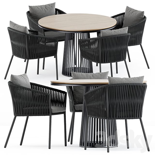 Porto Dining Chair by burkedecor and Grid table by solpuri