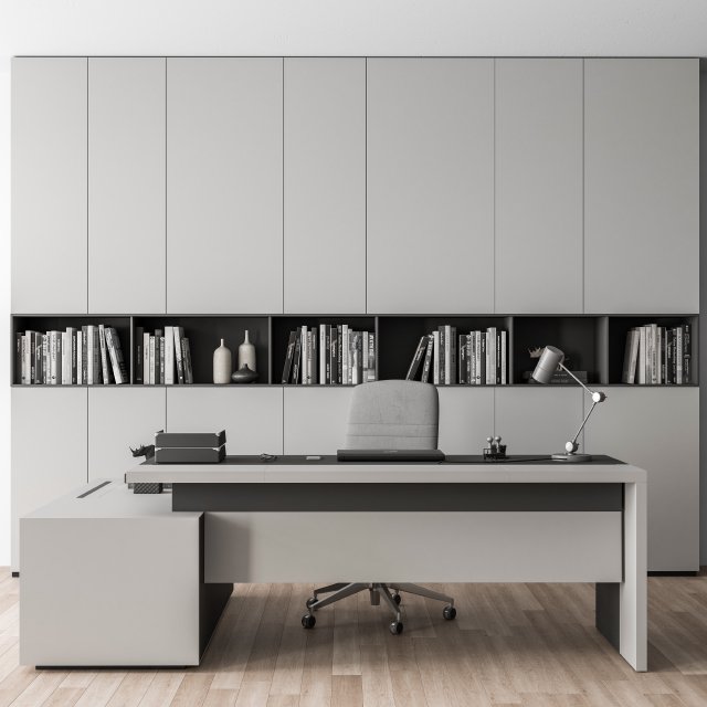 Boss Desk with Library Gray Set - Office Furniture 249