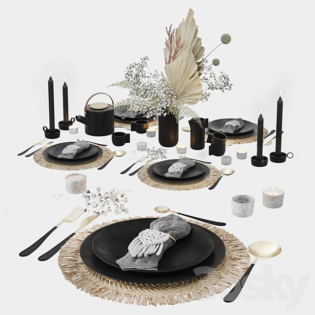 Table Set With Macrame and Dry Flowers