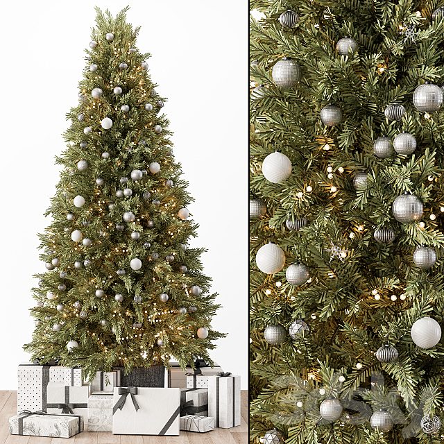 Christmas Decoration 36 - Christmas Silver and Green Tree with Gift