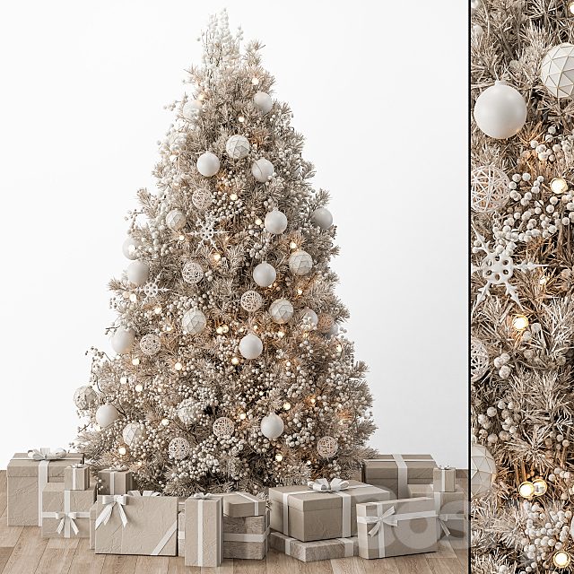 Christmas Decoration 34 - Christmas White and Cream Tree with Gift