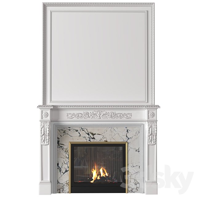 White Fireplace in a classic style. Fireplace in classic style