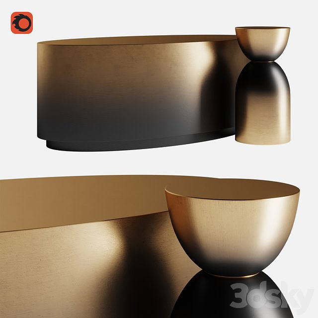 MADE Sulta Coffee Table, Brass & Black Ombre Set