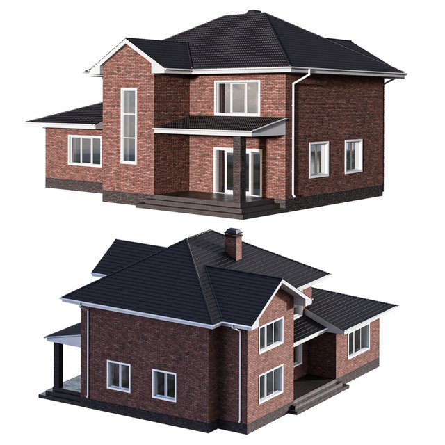 Two-storey brick house with a pitched roof