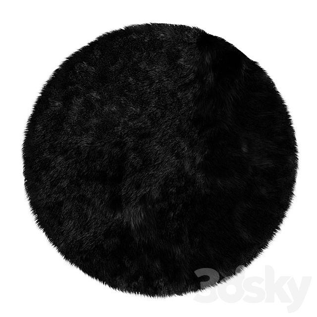 Round fluffy black carpet