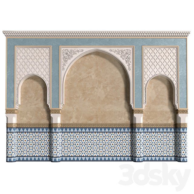 Arch in oriental style. Arab decorative wall. Arabic wall.Oriental Wall paneling