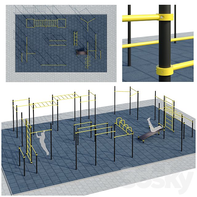 Sports ground with pull up bars. Playground