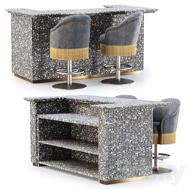 Soke bar furniture set v05 / Marble bar with chairs