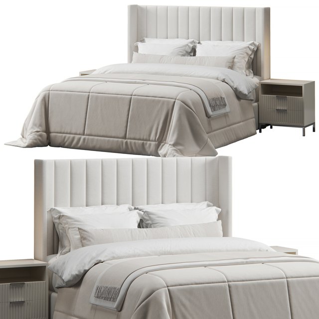 Striped Wingback Headboard Bed