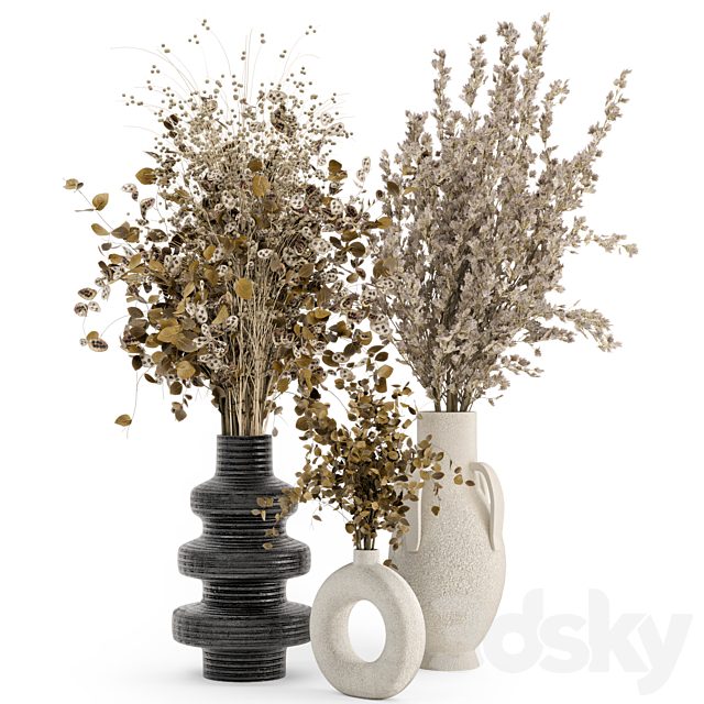 Indoor Dry Plants in rusty Concrete Pots - Set 468