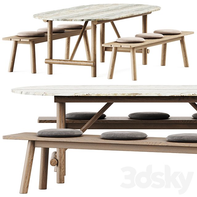 Ayana Outdoor Table and Bull Bench by B&B Italia