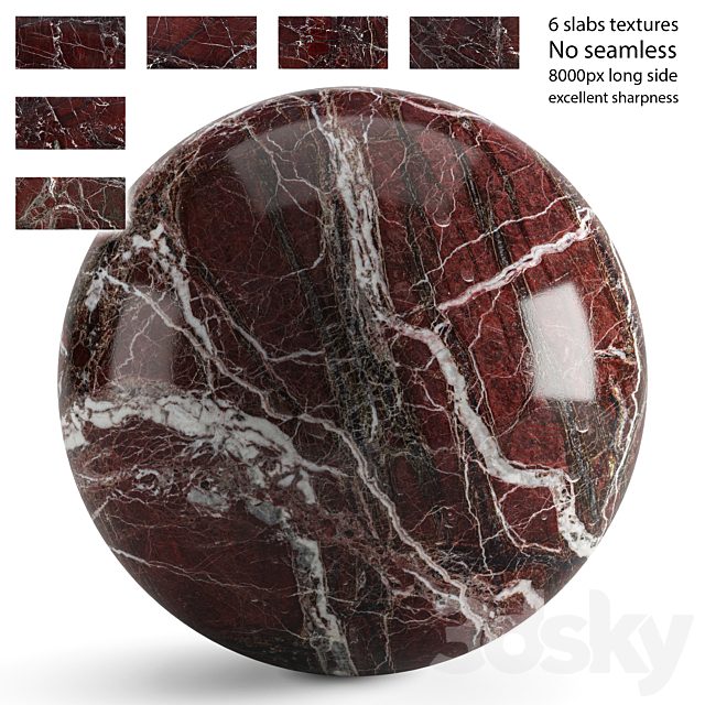 Red marble v2. 6 textures at 8k