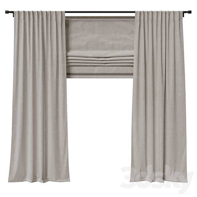 Linen blind with roman blind