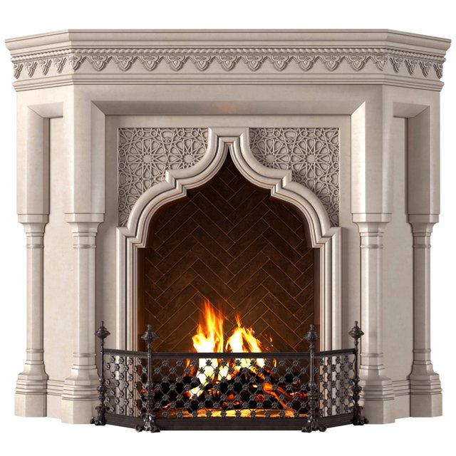 Fireplace in oriental style. Arabic classic fireplace.Arabic Fireplace.Oriental Fireplace