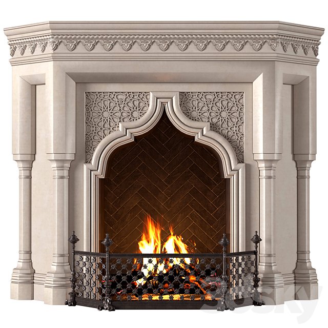 Fireplace in oriental style. Arabic classic fireplace.Arabic Fireplace.Oriental Fireplace