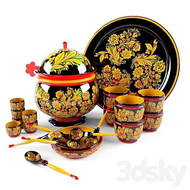 Khokhloma. Cookware set.
