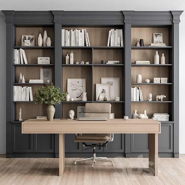 Classic Boss Desk and Library Set - Office Furniture 283