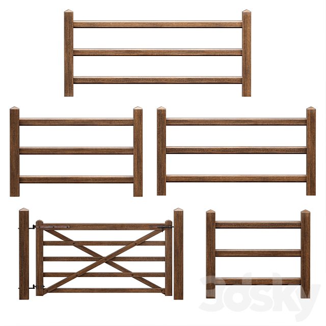 Horse paddock. Wooden fence with a gate.