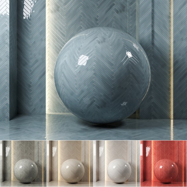 (4k)(5colors)Carolina Polished Ceramic Wall Tiles Set 1-(Seamless, pbr)
