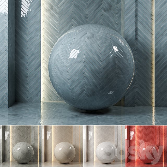 (4k)(5colors)Carolina Polished Ceramic Wall Tiles Set 1-(Seamless, pbr)