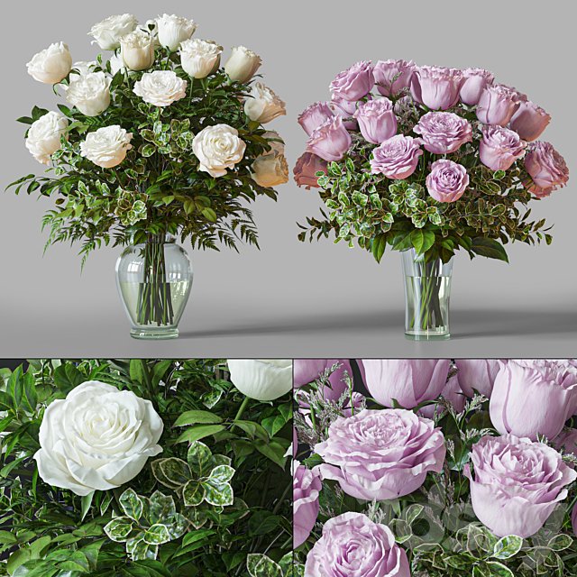 Flower Set 029 White and pink Rose