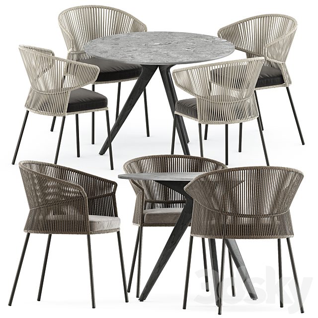Ola 923 P-IMP and Ola 923/P chairs by Potocco and Teak nero table CF 100 by manutti