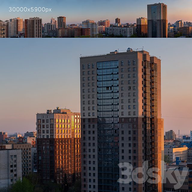 Panorama of Novosibirsk from the center in the morning. 30k