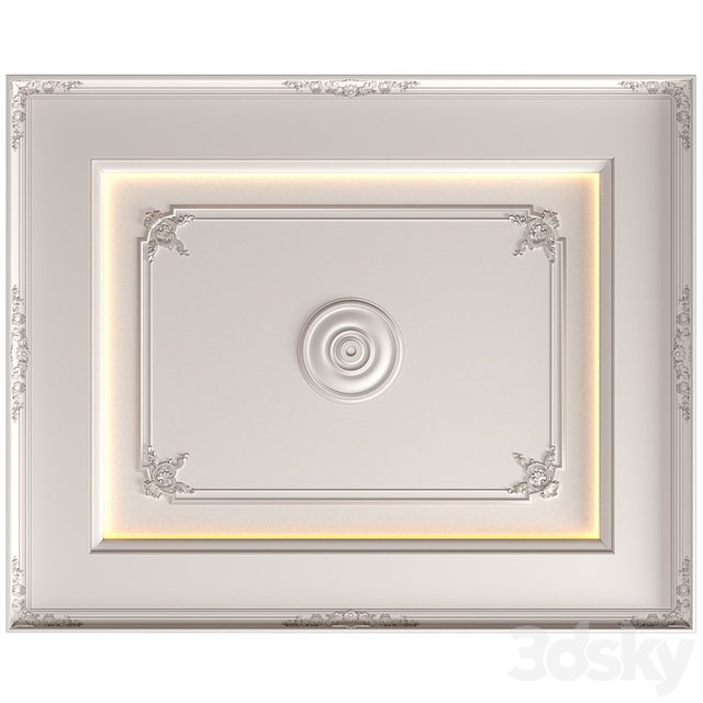 Modern coffered illuminated ceiling set Art Deco style