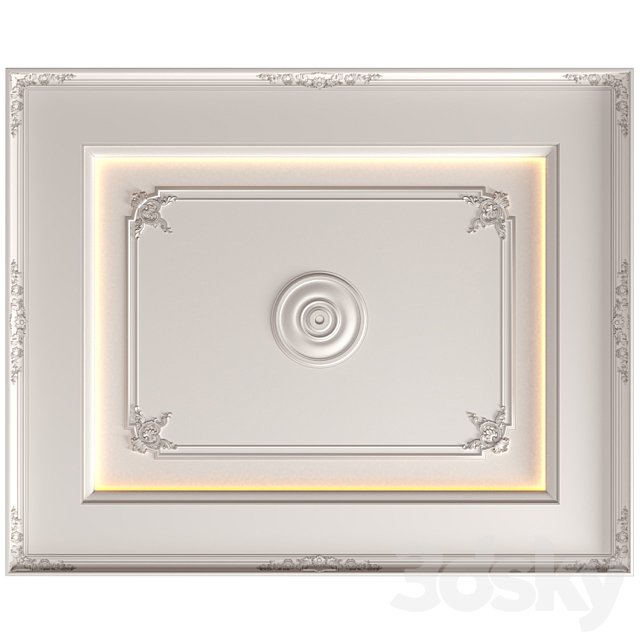 Modern coffered illuminated ceiling set Art Deco style