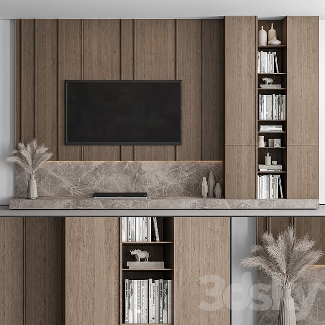 TV Wall Stone and Wood - Set 53