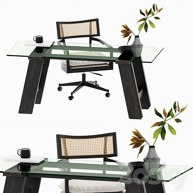 Libby Cane Desk Chair and Madison Glass table