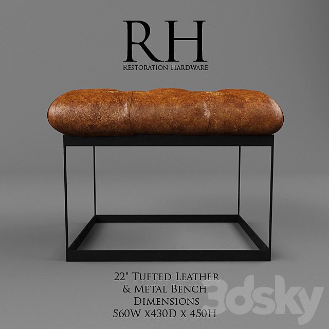 Restoration Hardware / 22 "Tufted Leather &amp; Metal Bench
