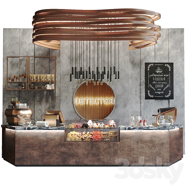 Design project of a cafe with desserts in the loft style