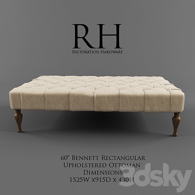 Restoration Hardware / 60 "Bennett Rectangular Upholstered Ottoman