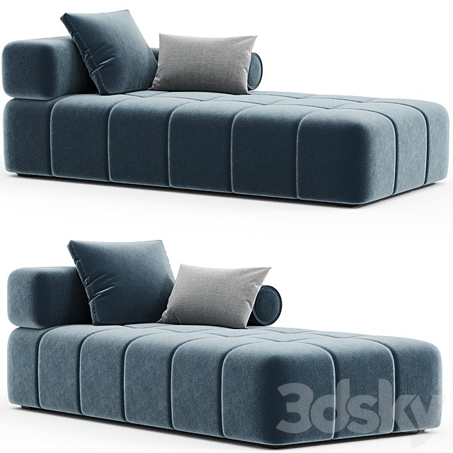 Contemporary Modular Sofa Settee in Velvet Blue Marine with metal base 01