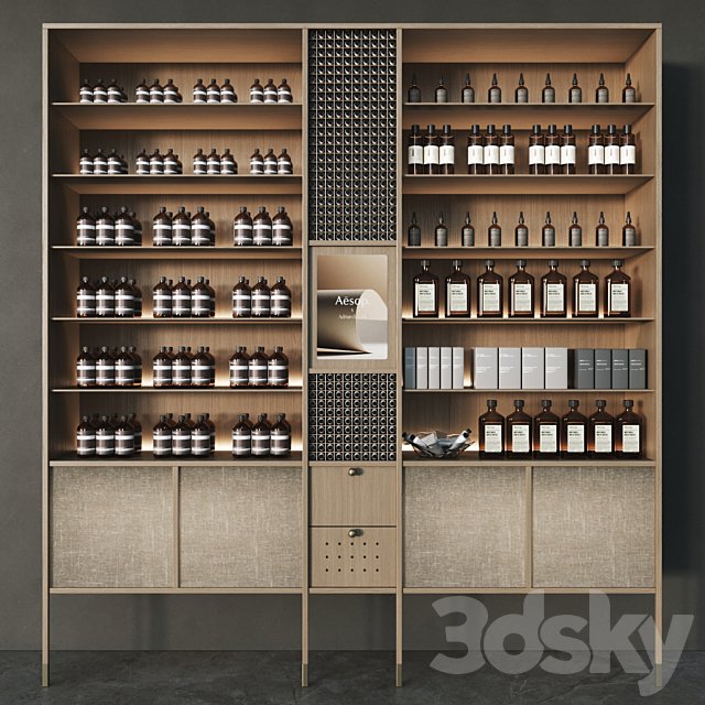 Cosmetic set with chest of drawers and shelves