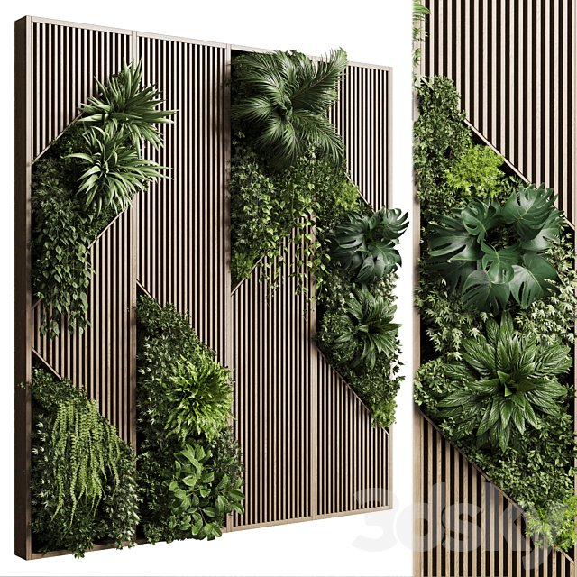 Vertical Wall Garden With Wooden frame - collection of houseplants indoor 41