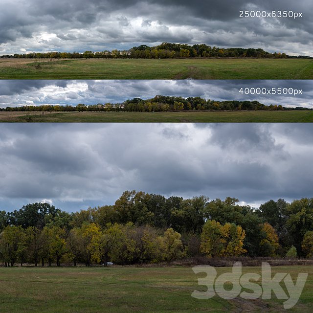 Cloudy panorama with autumn trees. 2 pcs
